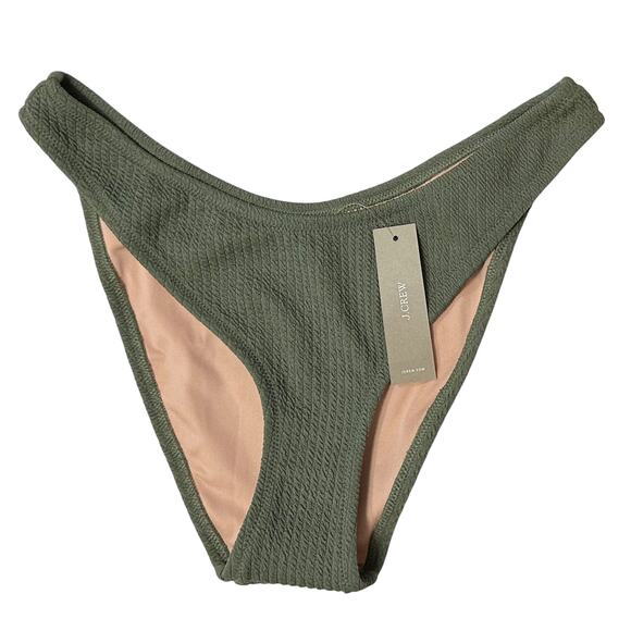 2/$15 NWT J. Crew Textured Curved-Waist Cheeky Bikini Bottom Green Size L - Picture 3 of 8
